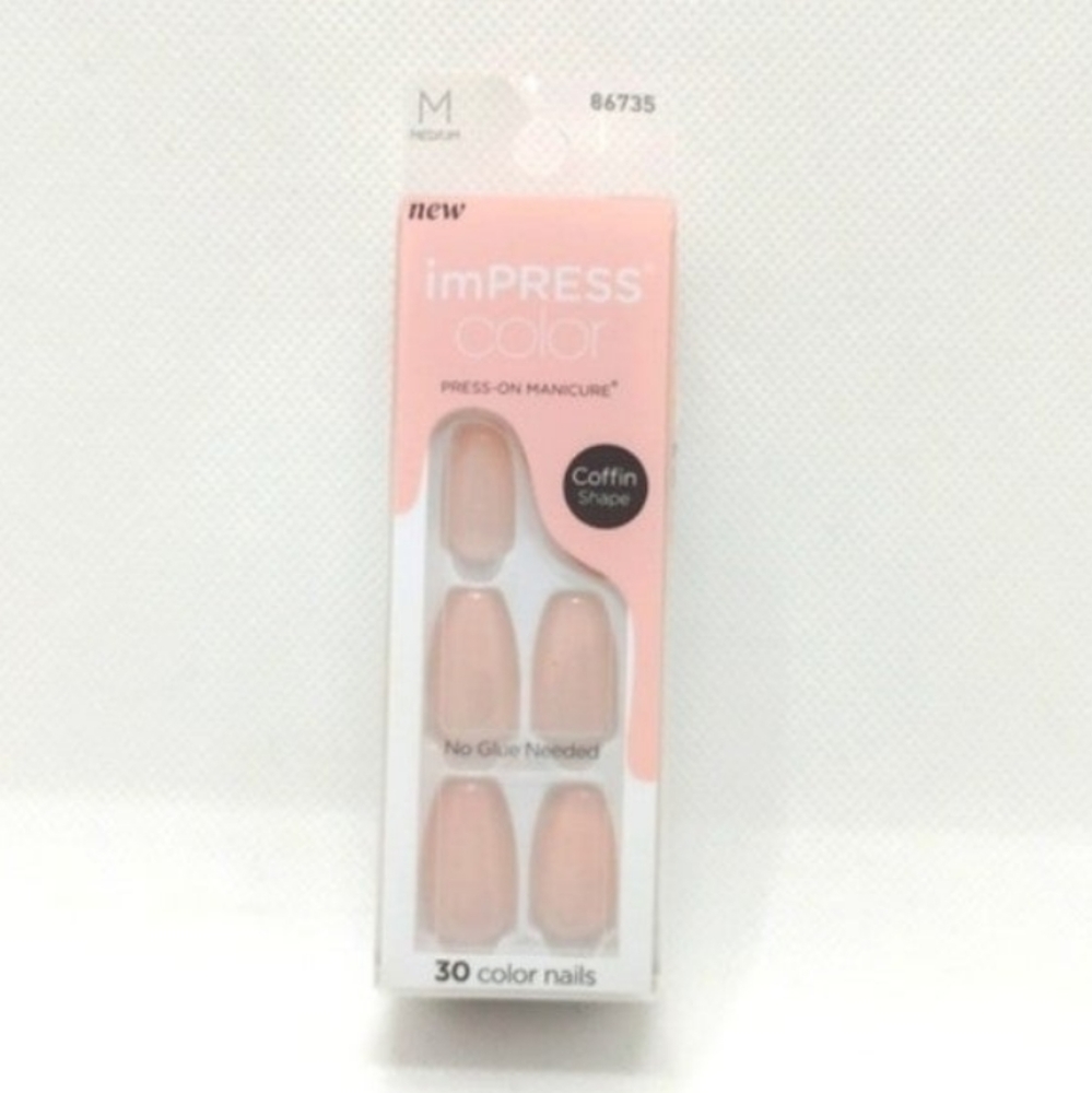 Impress medium pink nude coffin shape press on nails